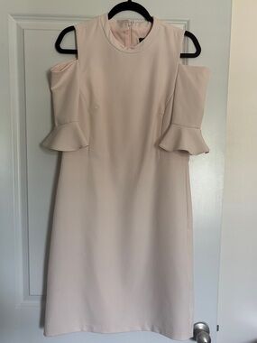 Sharagano Blush Cold-Shoulder Ruffle Midi Dress